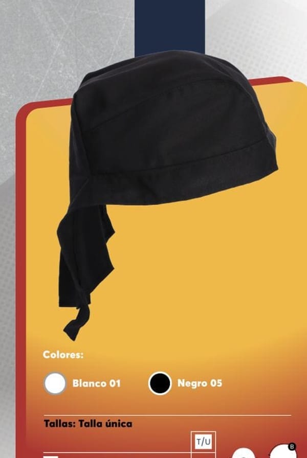 Bandana unisex de tela, con corte central para mejor calce y sistema de amarre con lazo.