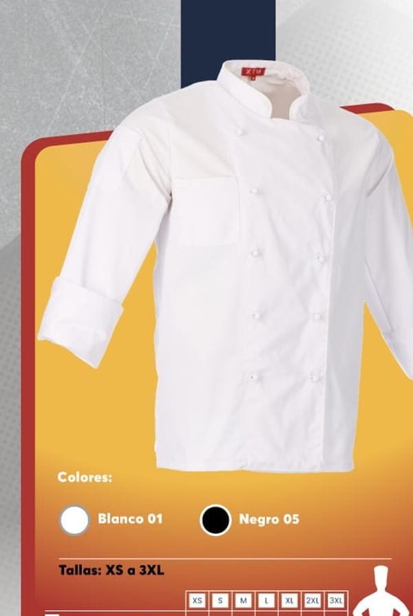 Chaqueta de chef unisex en gabardina blanca o negra, con cuello mao y mangas 3/4.