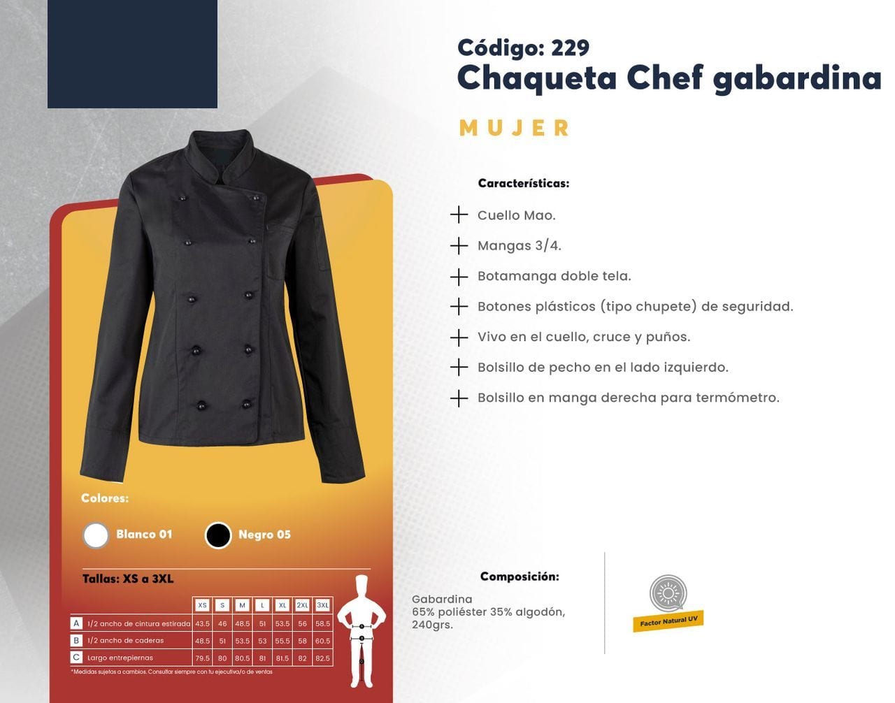 Ficha técnica de Chaqueta Chef gabardina