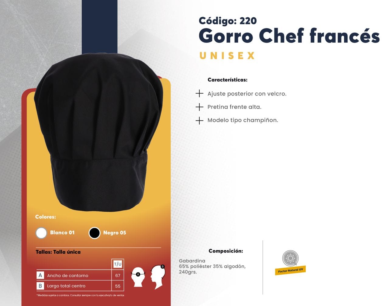 Ficha técnica de Gorro Chef francés