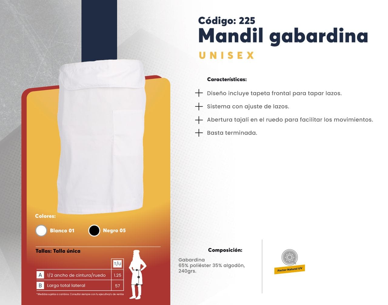 Ficha técnica de Mandil gabardina