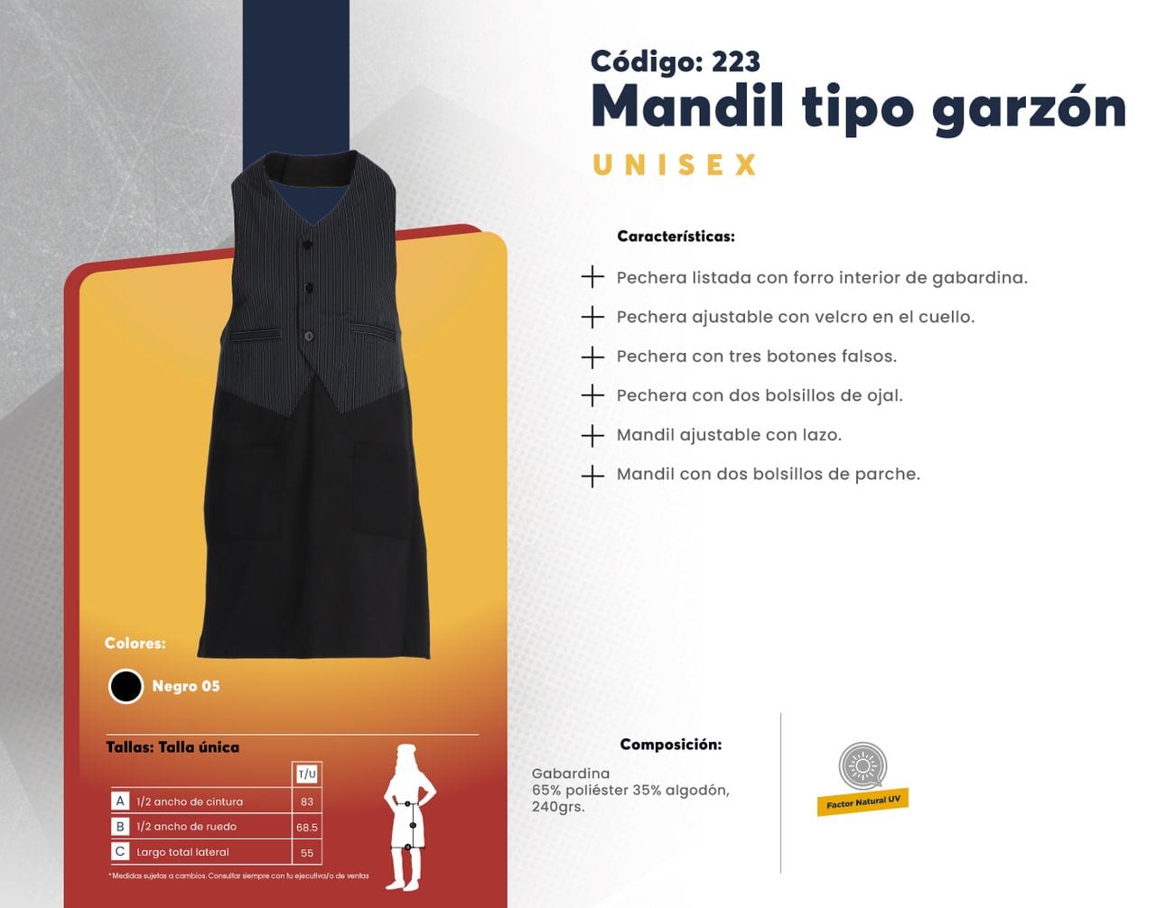Ficha técnica de Mandil tipo garzón