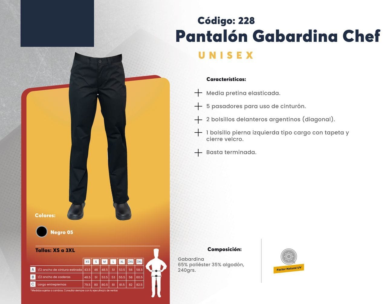 Ficha técnica de Pantalón Gabardina Chef