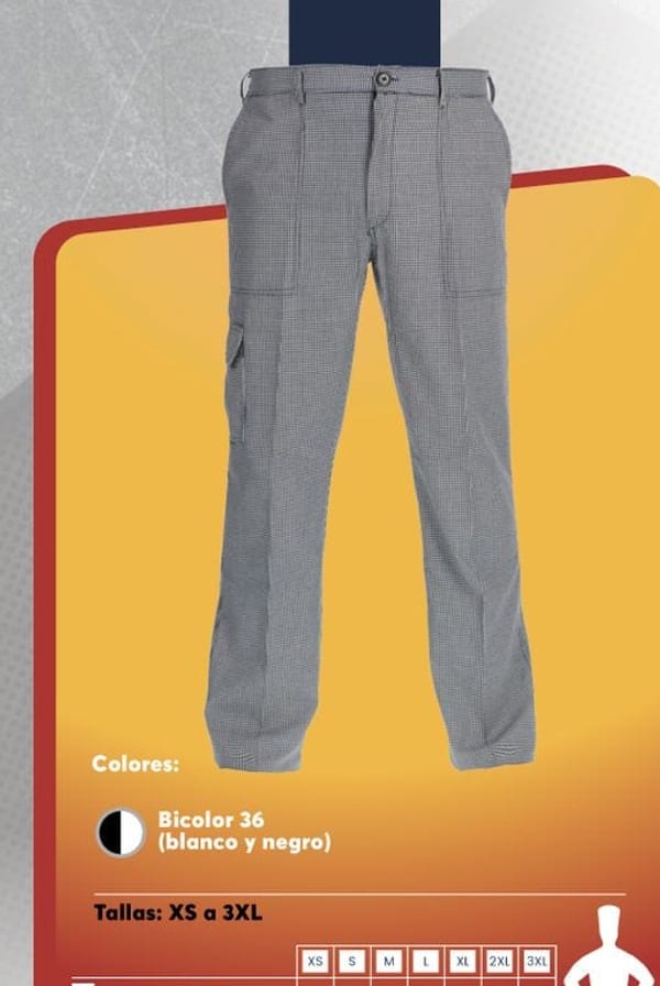 Pantalón unisex estampado Pied le Poule en casimir bicolor blanco y negro, con bolsillo tipo cargo.