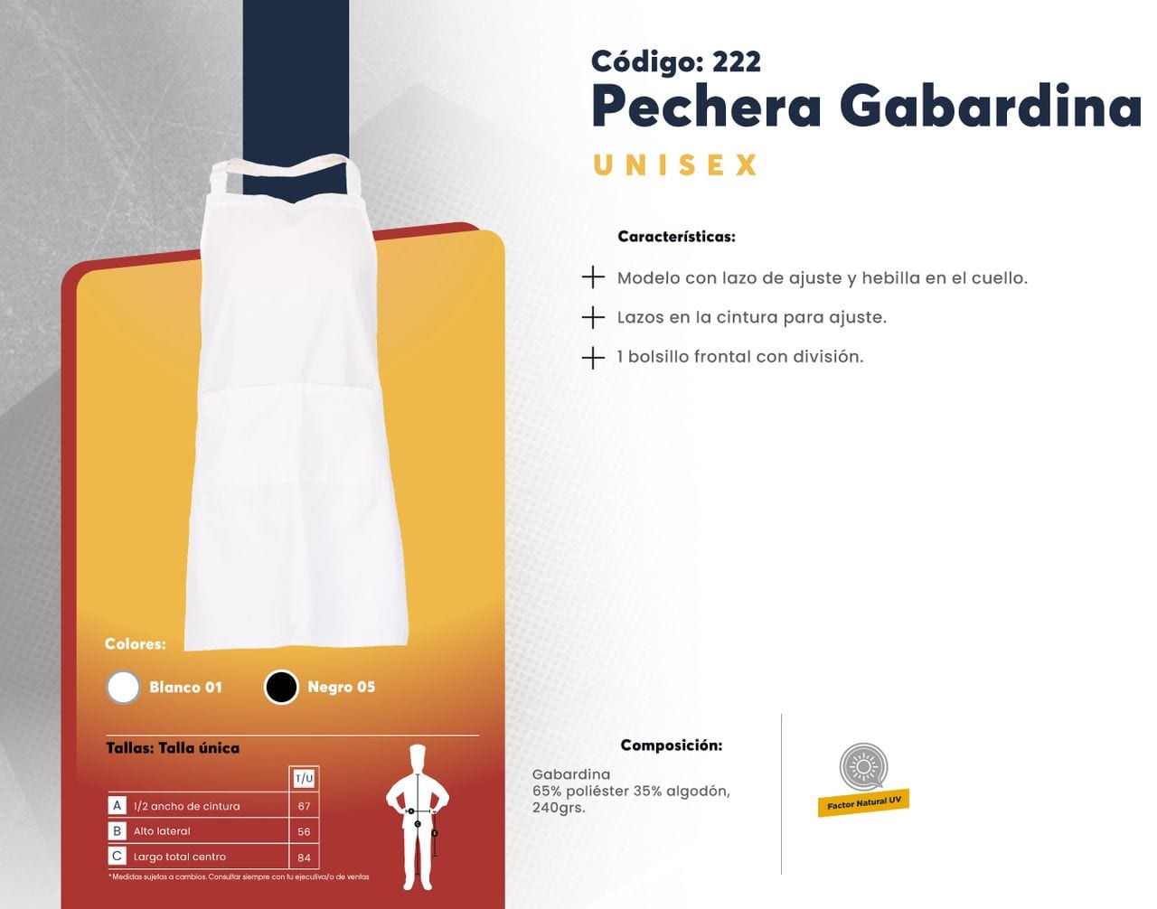 Ficha técnica de Pechera Gabardina
