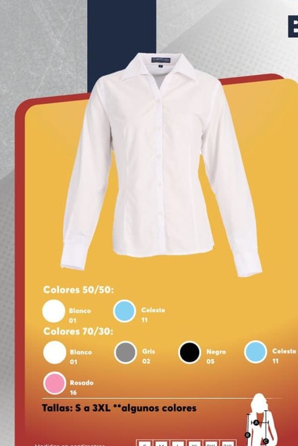 Blusa oxford de manga larga para mujer con cuello en V abotonado y pinzas para realzar la figura.