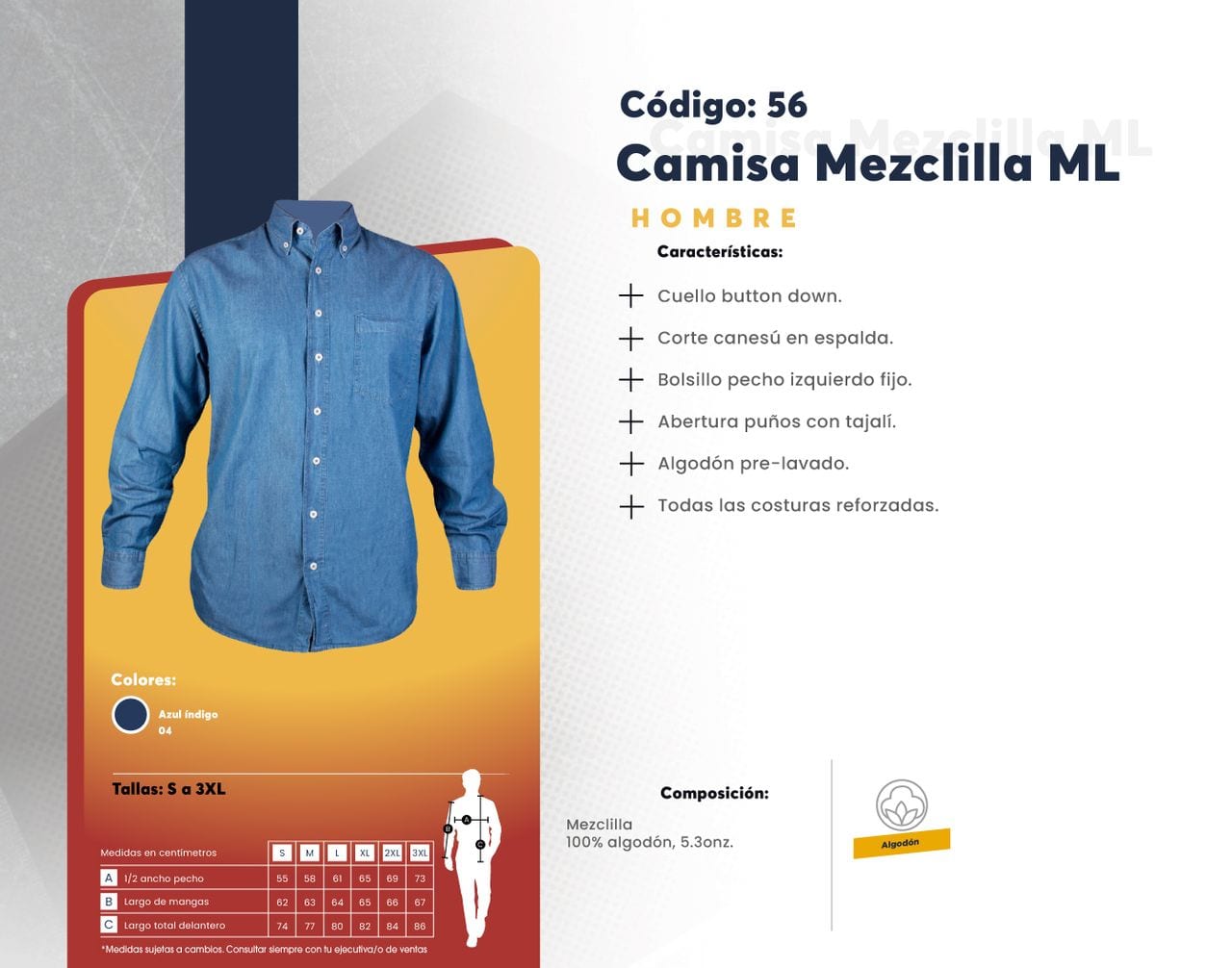 Ficha técnica de Camisa Mezclilla ML