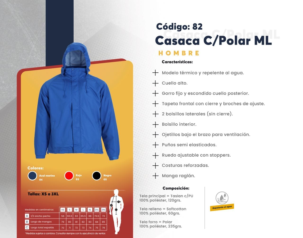 Ficha técnica de Casaca C/Polar ML