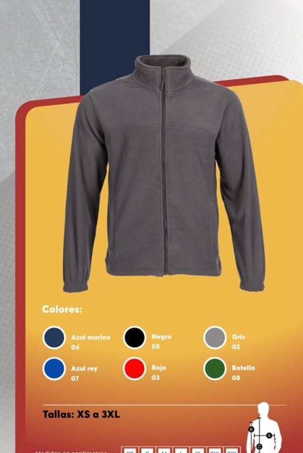 Chaqueta micropolar básica de manga larga para hombre, con cuello alto y cierre central de nylon.