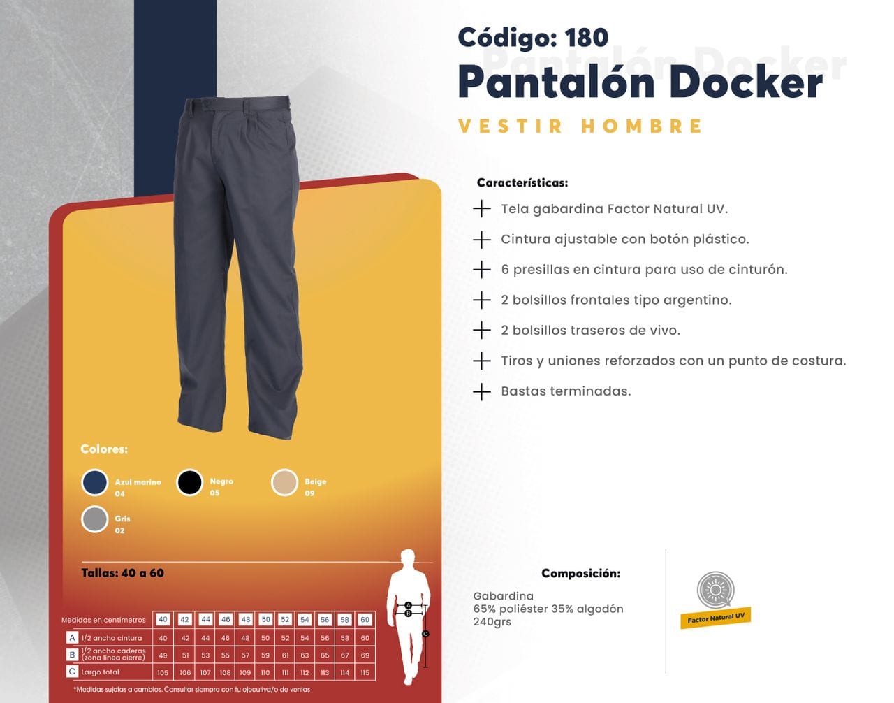 Ficha técnica de Pantalón Docker