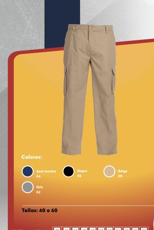 Pantalón cargo tipo docker para hombre, en gabardina resistente con bolsillos cargo laterales.