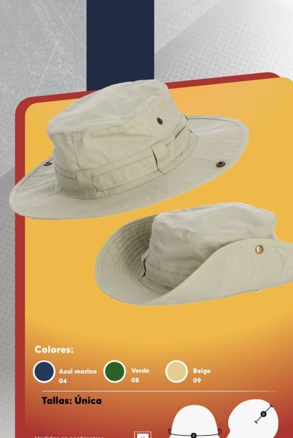 Sombrero pescador unisex de canvas ripstop con visera envivada y amarra ajustable.