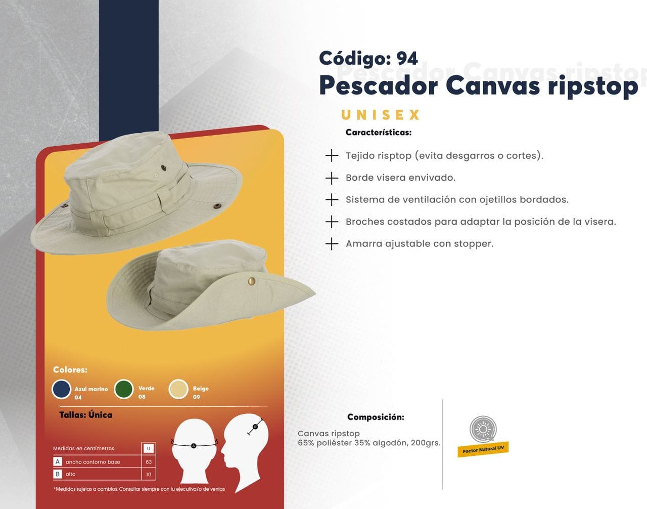 Ficha técnica de Pescador Canvas ripstop