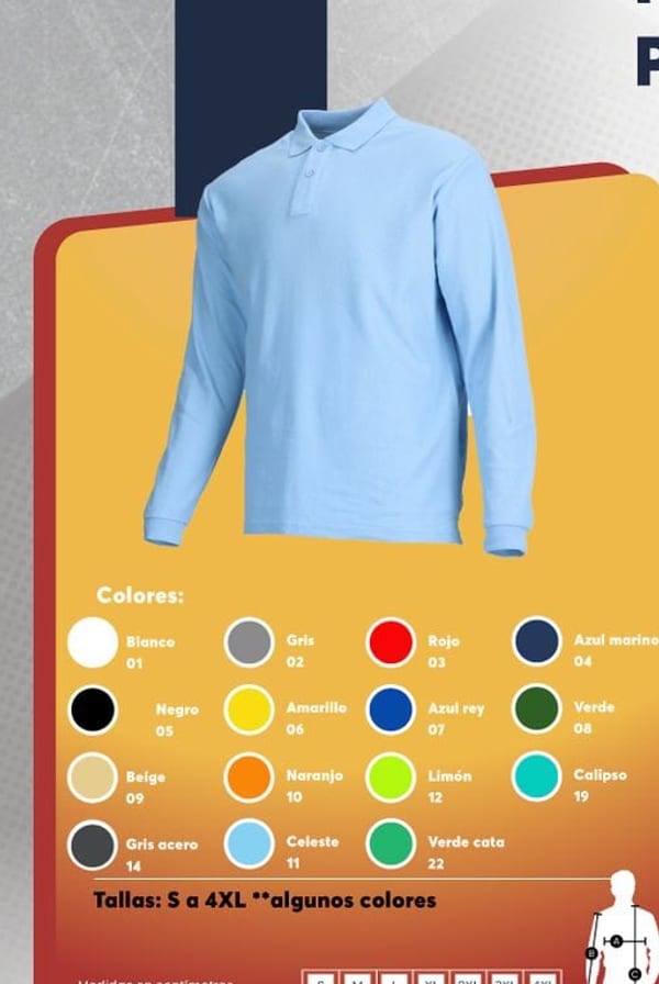 Polera piqué de manga larga para hombre con cuello y puños en tela rib, disponible en múltiples colores.