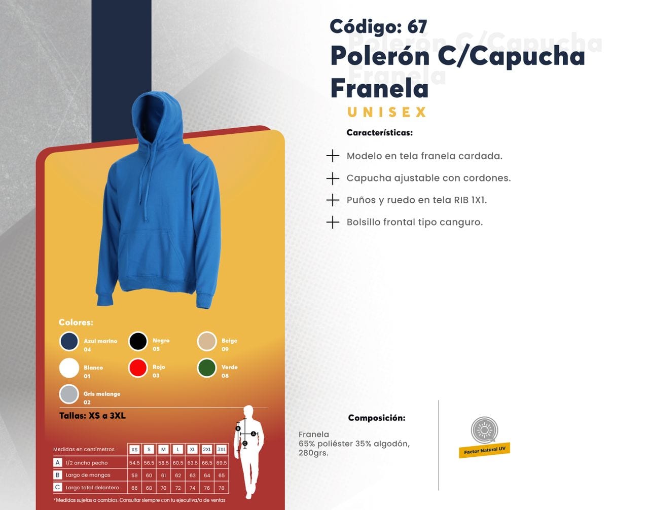 Ficha técnica de Polerón C/Capucha Franela