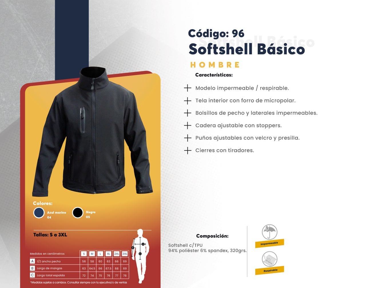 Ficha técnica de Softshell Básico