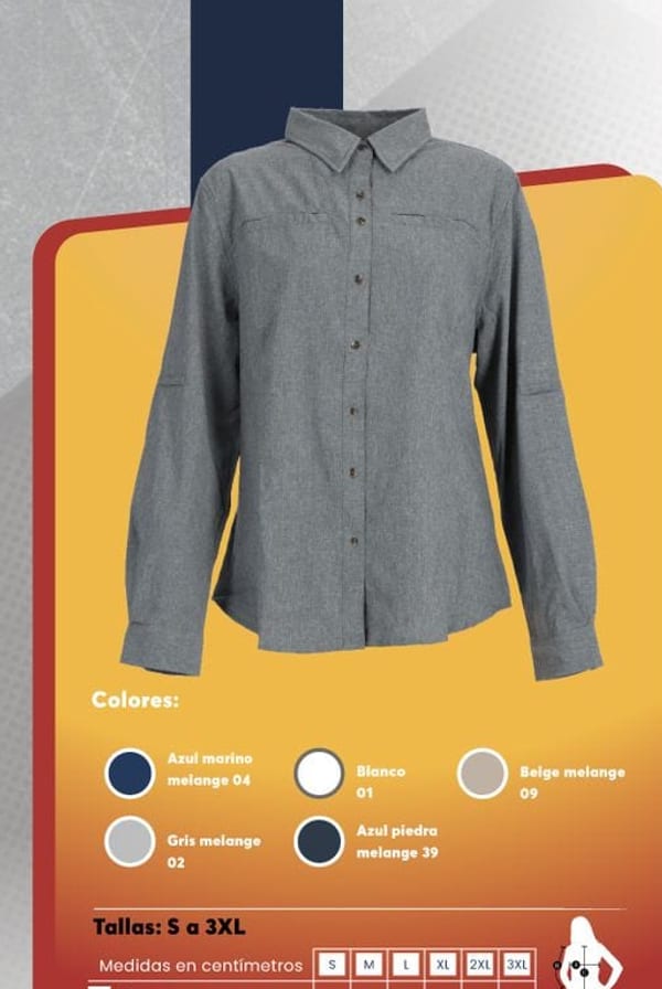 Blusa outdoor de manga larga para mujer, con mangas regulables tipo roll-up y protección UV.