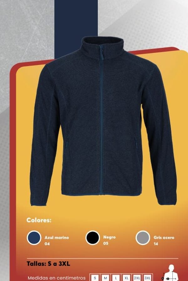 Chaqueta polar térmica para hombre, color azul marino, con cierre central y bolsillos laterales.