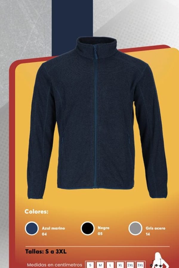 Chaqueta polar térmica para mujer, color azul marino, con cierre central y bolsillos laterales.