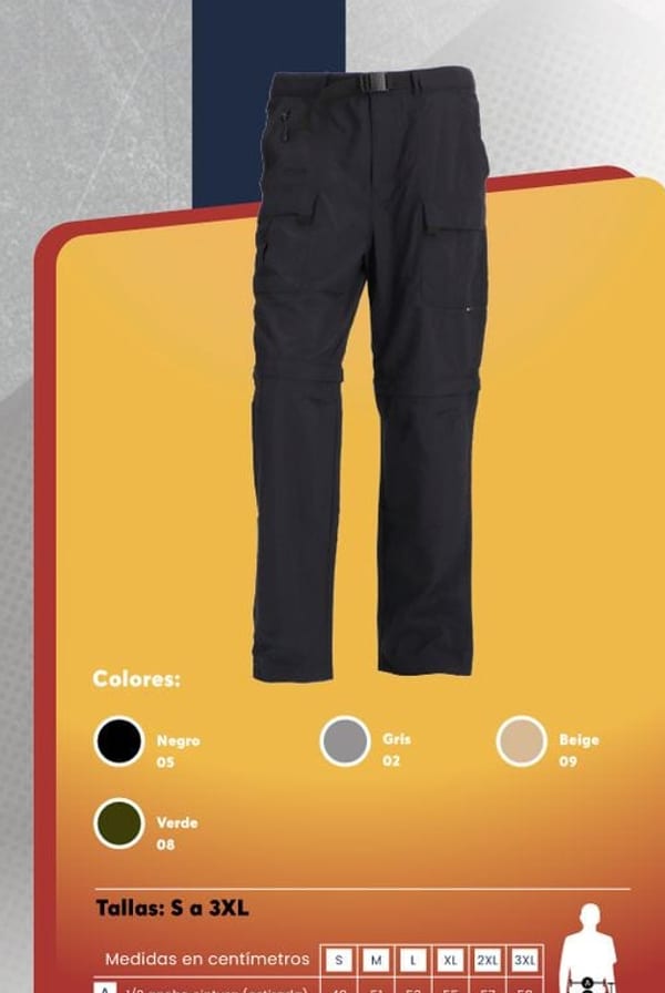Pantalón outdoor para hombre con rodillas desmontables, tela antidesgarro y protección UV.