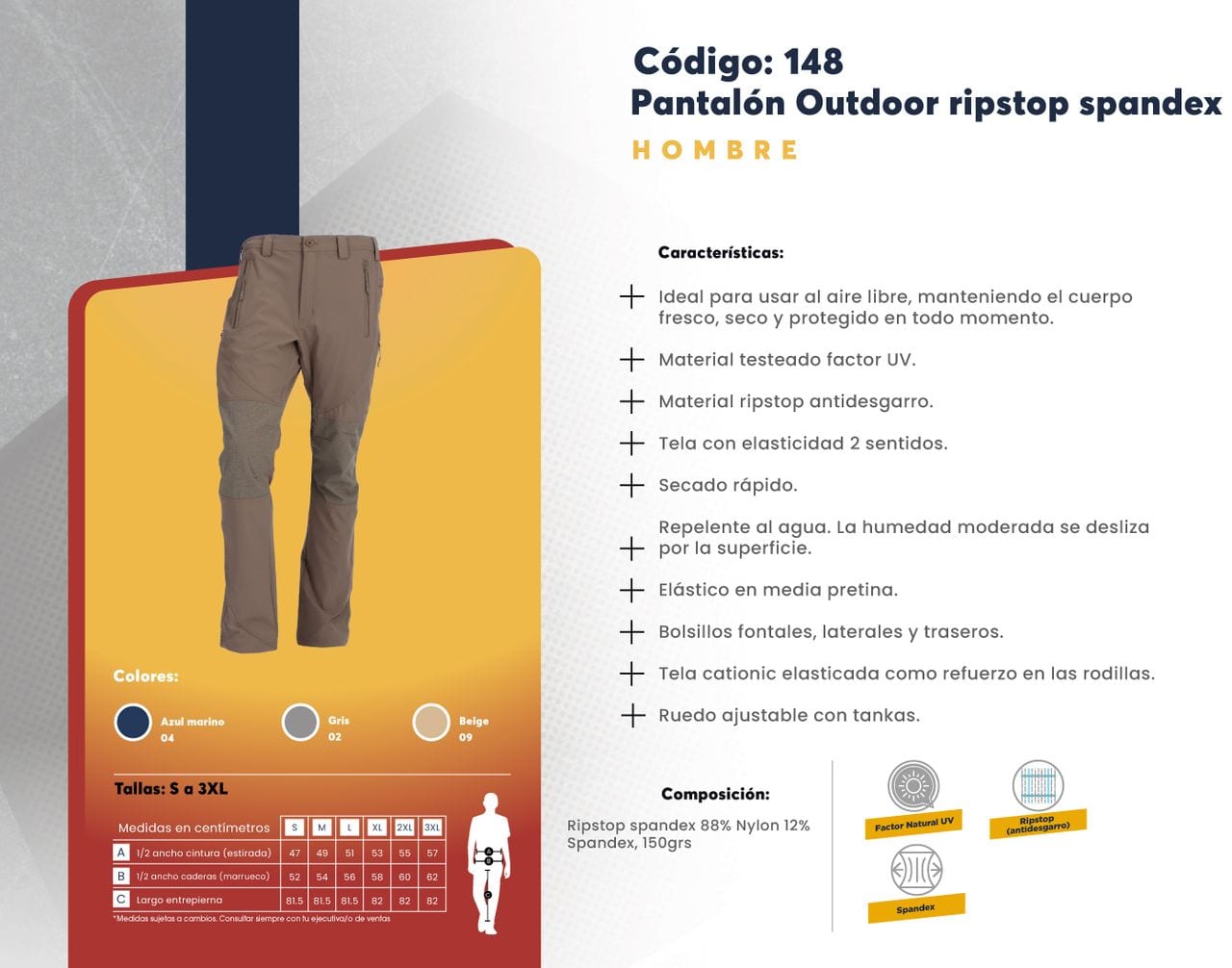 Ficha técnica de Pantalón Outdoor ripstop spandex