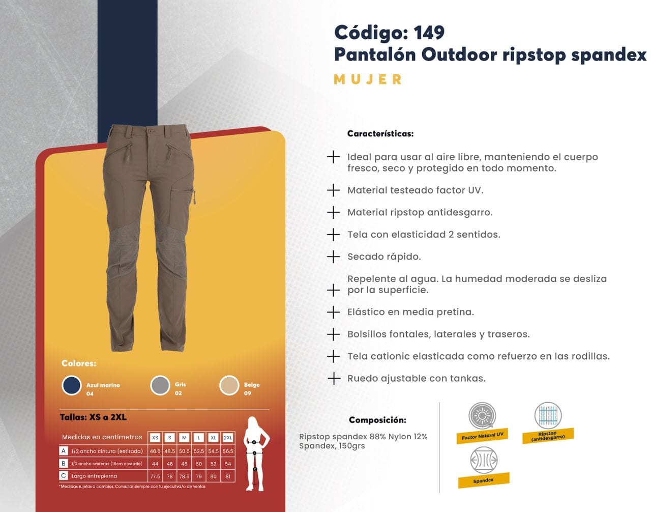 Ficha técnica de Pantalón Outdoor ripstop spandex