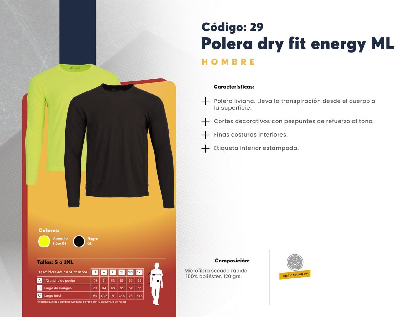 Ficha técnica de Polera dry fit energy ML