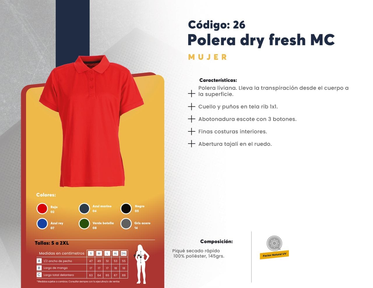Ficha técnica de Polera dry fresh MC