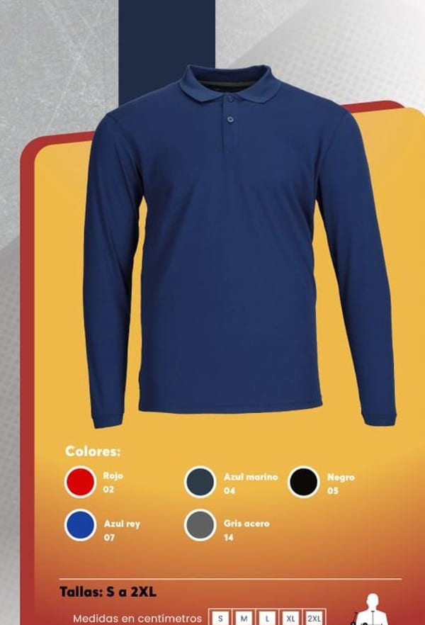Polera polo de manga larga para hombre en piqué de secado rápido, con cuello y puños rib.