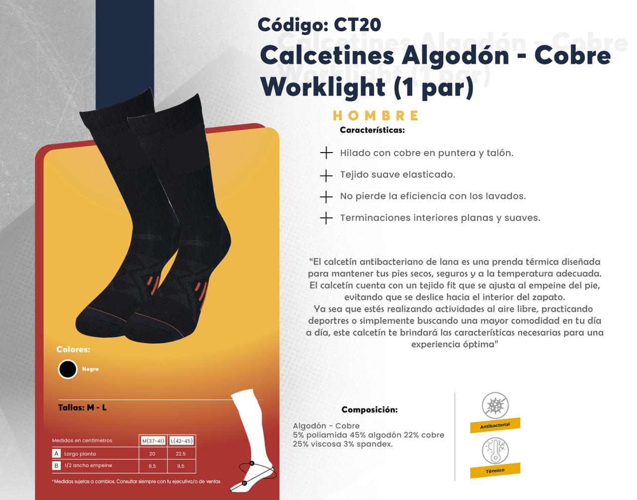 Ficha técnica de Calcetines Algodón - Cobre Worklight (1 par)