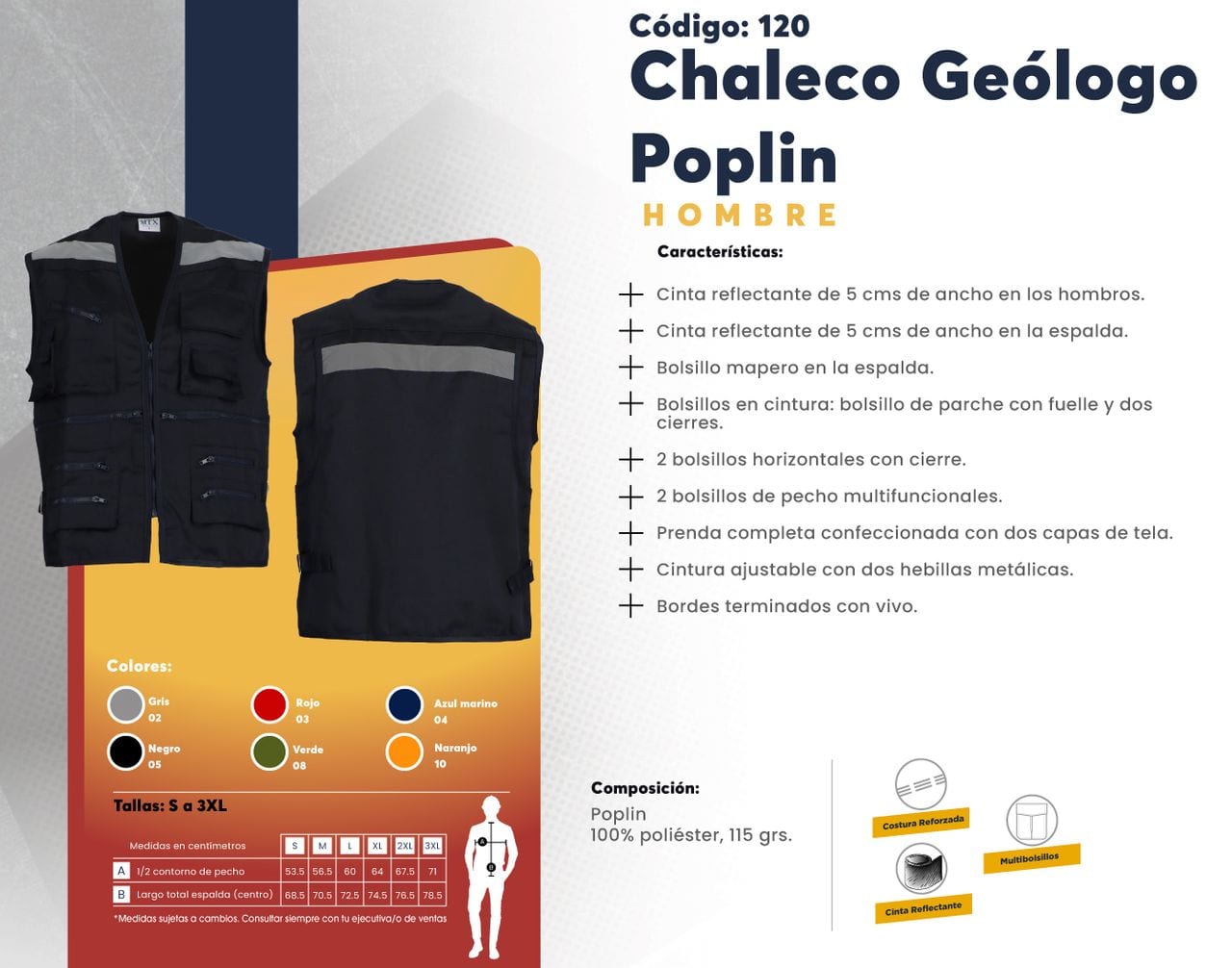 Ficha técnica de Chaleco Geólogo Poplin