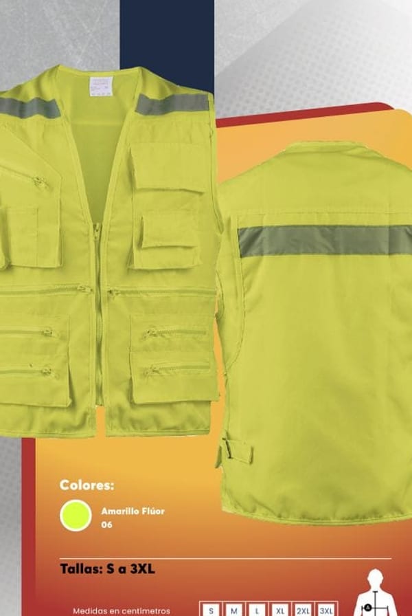 Chaleco geólogo de alta visibilidad para hombre, confeccionado en poplin con múltiples bolsillos funcionales.