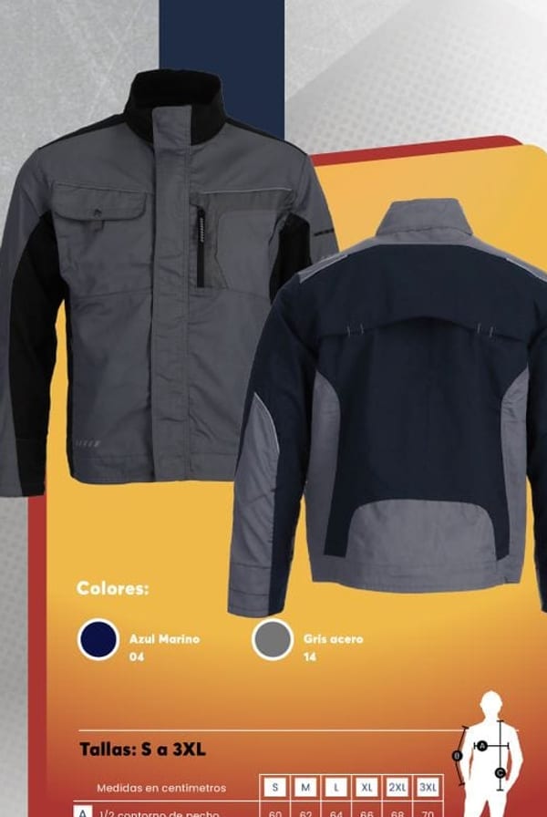 Chaqueta de trabajo de alta resistencia para hombre, en gabardina, con múltiples bolsillos y detalles reflectantes.