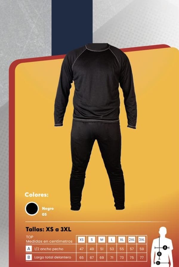 Conjunto térmico de primera capa unisex con tratamiento antibacterial, compuesto por camiseta de manga larga y pantalón.