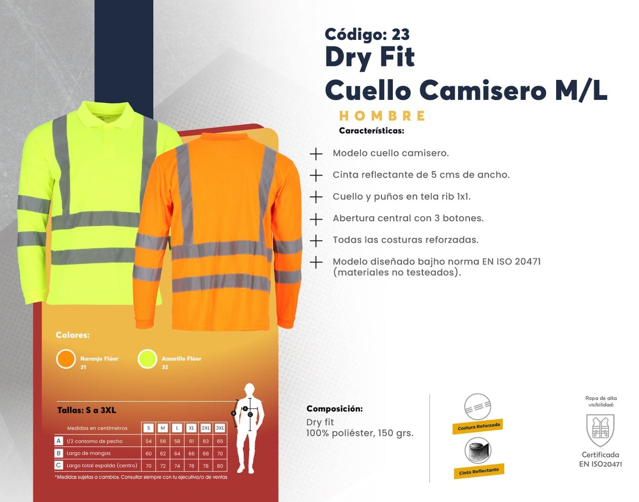 Ficha técnica de Dry Fit Cuello Camisero M/L
