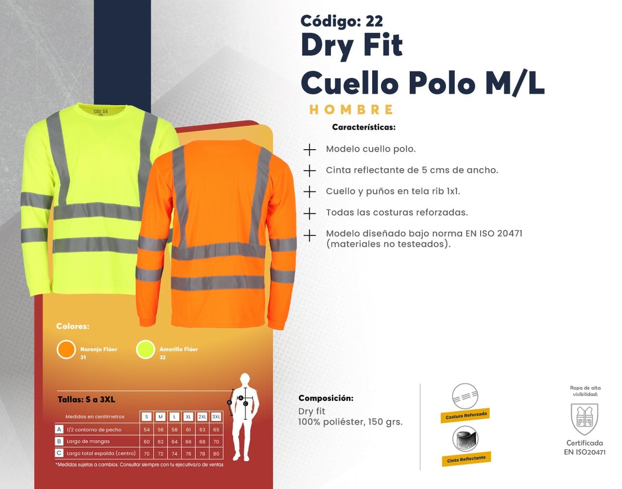 Ficha técnica de Dry Fit Cuello Polo M/L