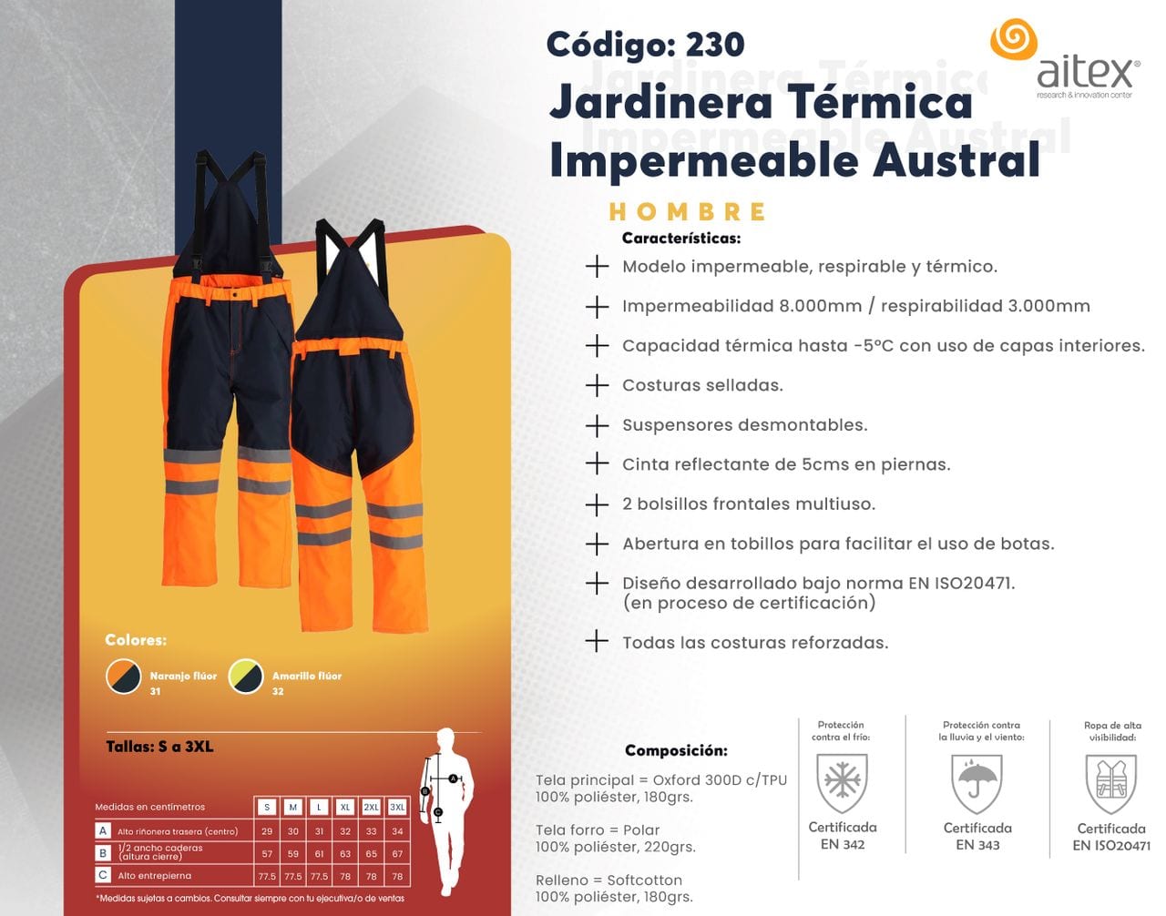 Ficha técnica de Jardinera Térmica Impermeable Austral
