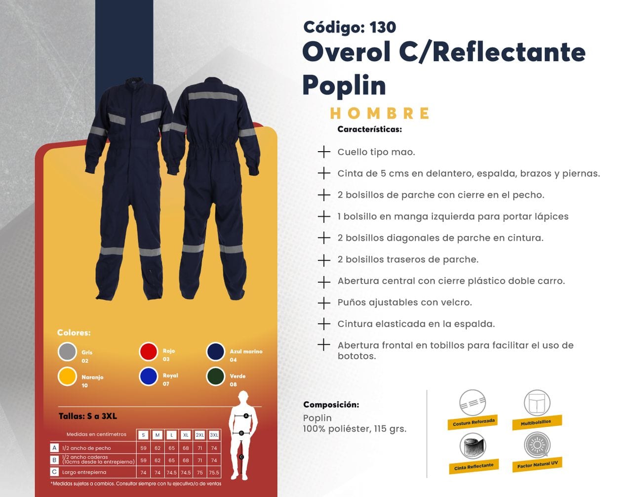 Ficha técnica de Overol C/Reflectante Poplin