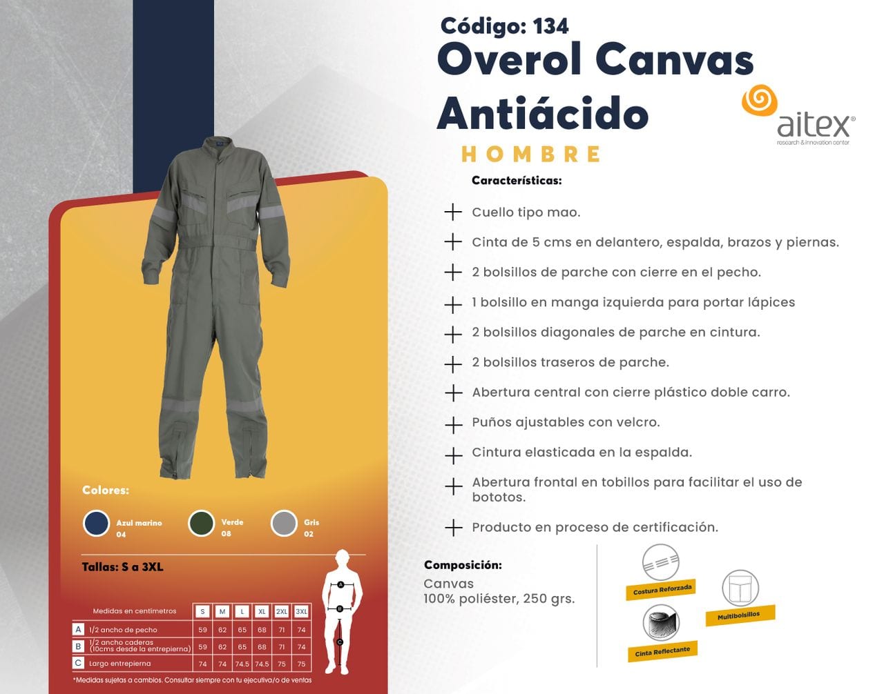 Ficha técnica de Overol Canvas Antiácido