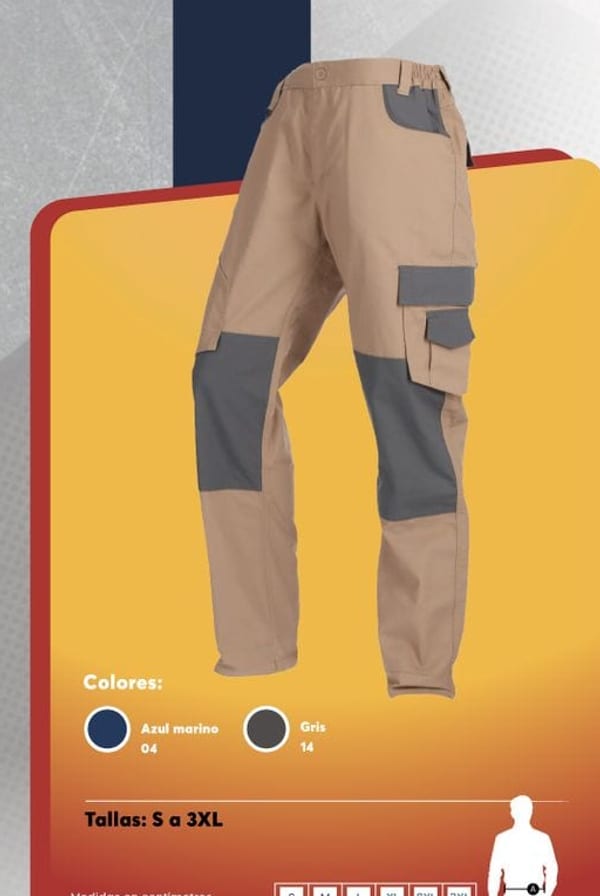 Pantalón cargo de trabajo para hombre, con múltiples bolsillos multiuso y rodillas reforzadas.