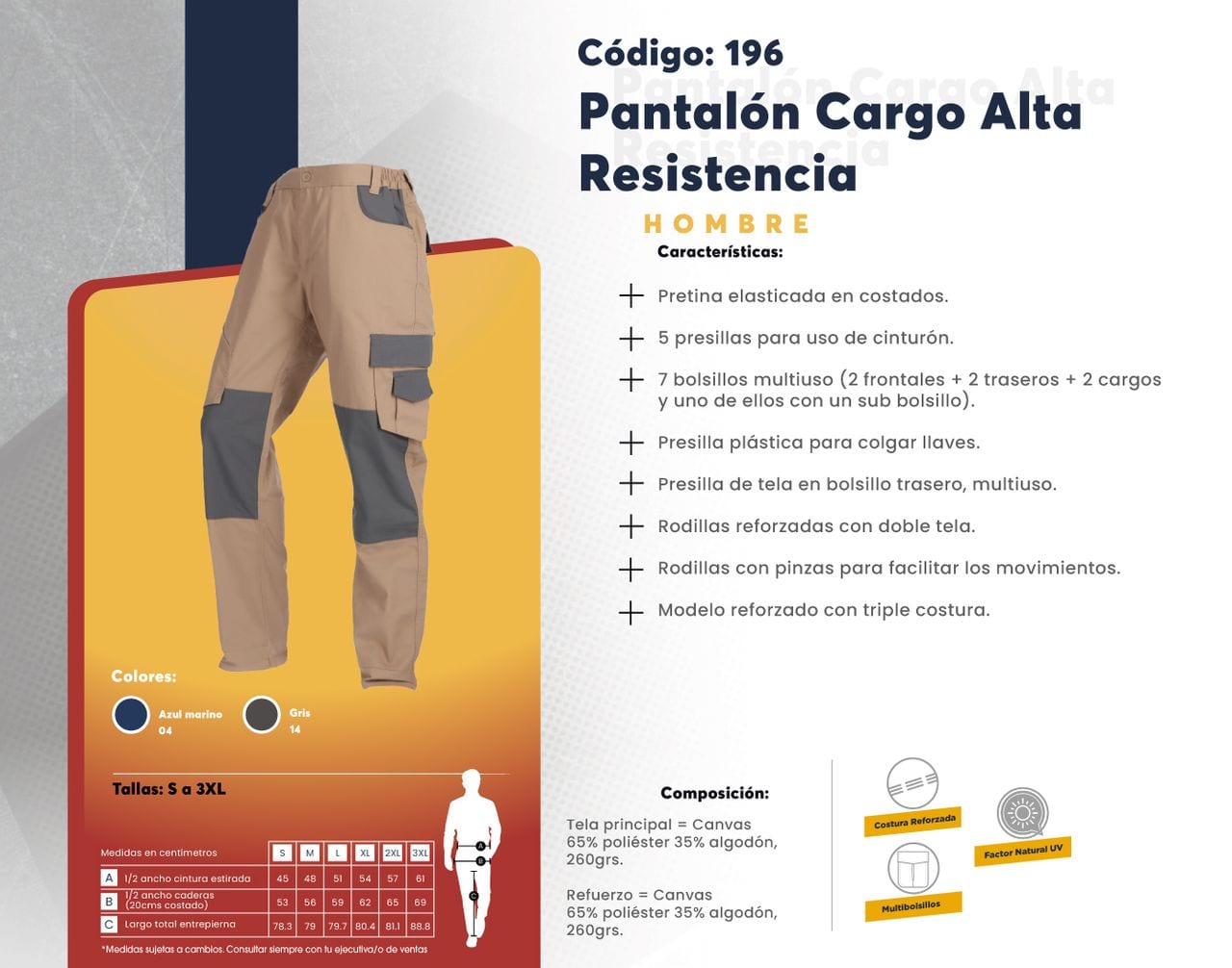 Ficha técnica de Pantalón Cargo Alta Resistencia