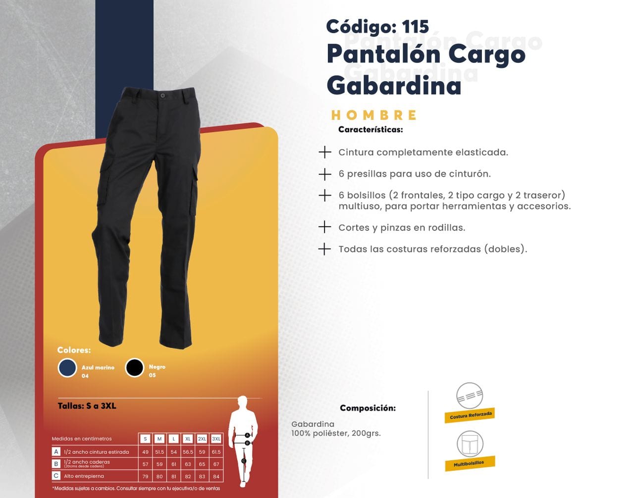 Ficha técnica de Pantalón Cargo Gabardina