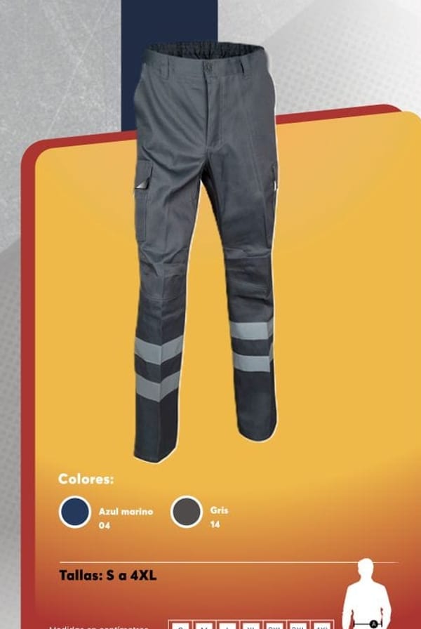 Pantalón cargo de gabardina con cinta reflectante para hombre, ideal para trabajos de alta visibilidad.