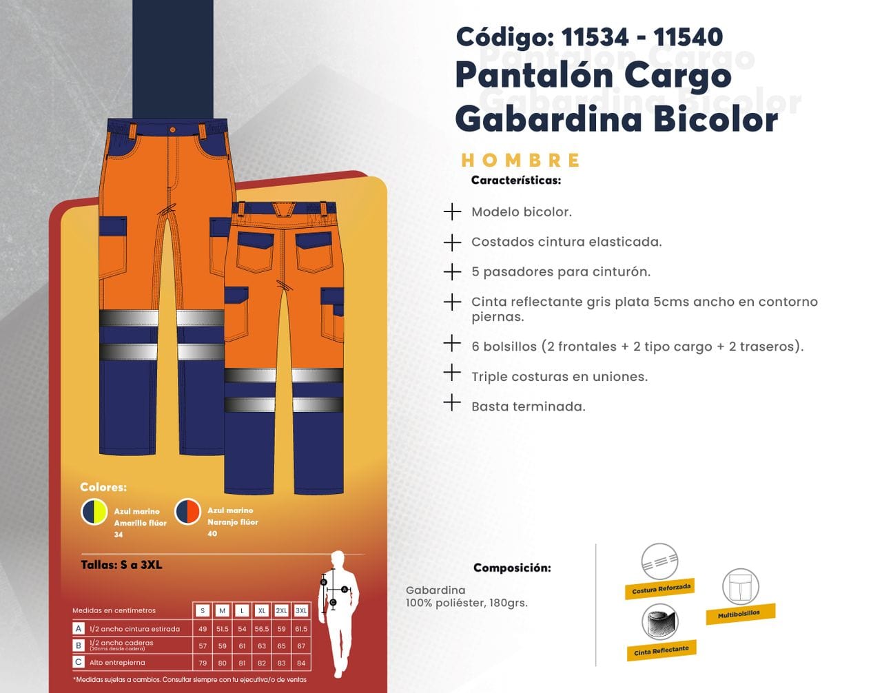 Ficha técnica de Pantalón Cargo Gabardina Bicolor