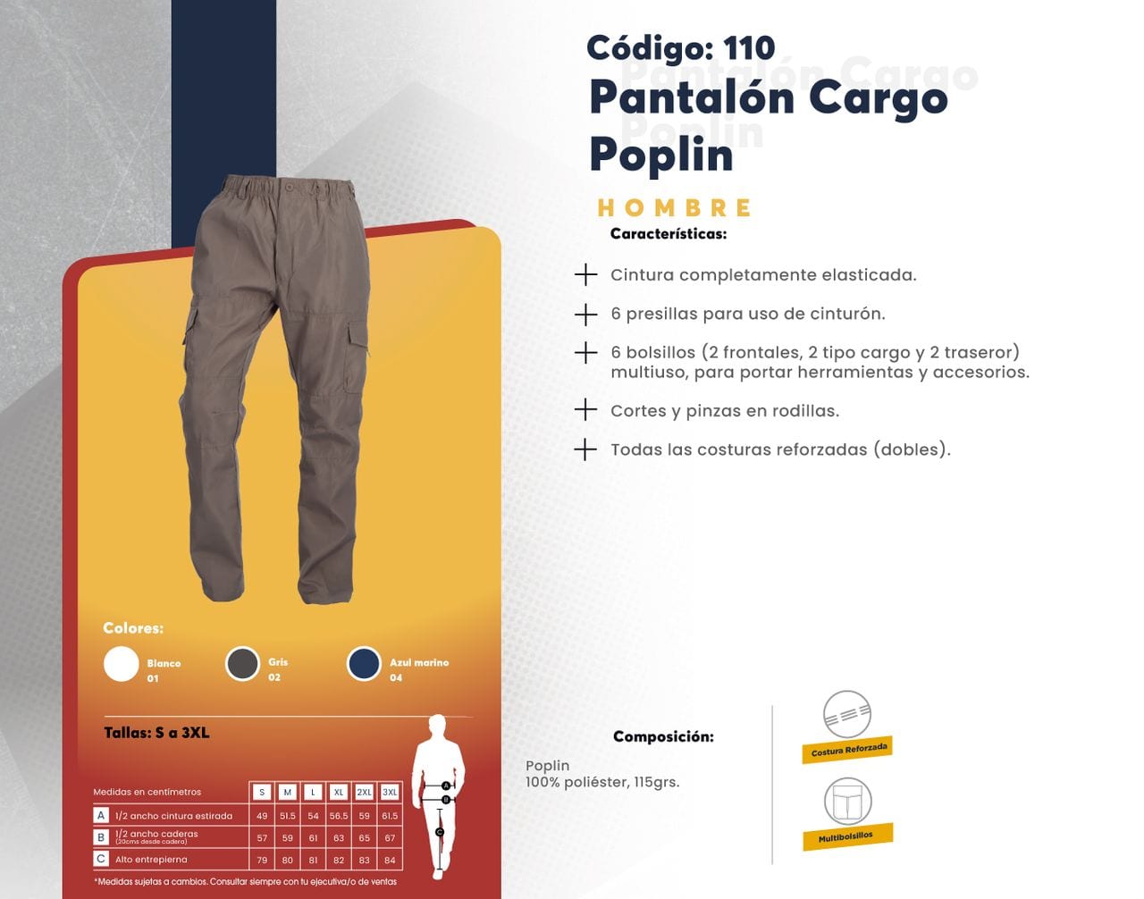Ficha técnica de Pantalón Cargo Poplin