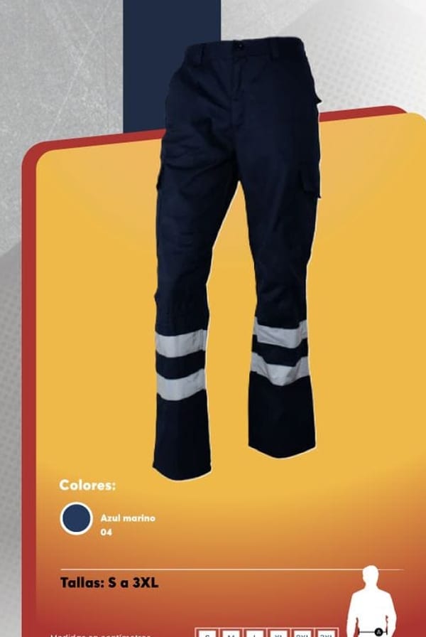 Pantalón cargo de poplin azul marino para hombre, con cinta reflectante perimetral y múltiples bolsillos.