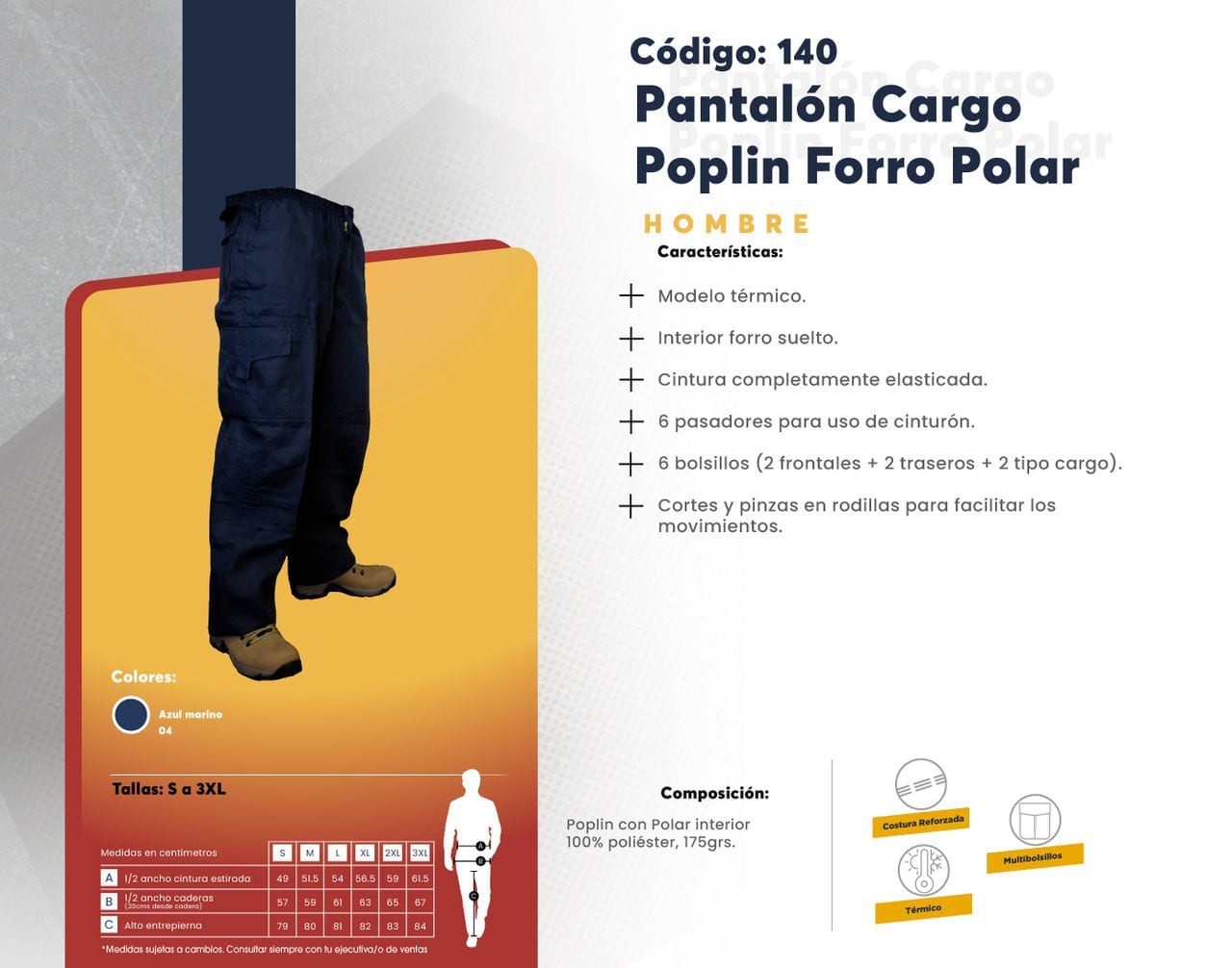 Ficha técnica de Pantalón Cargo Poplin Forro Polar