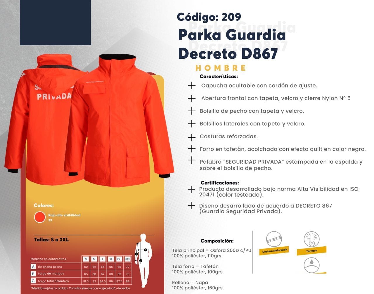 Ficha técnica de Parka Guardia Decreto D867