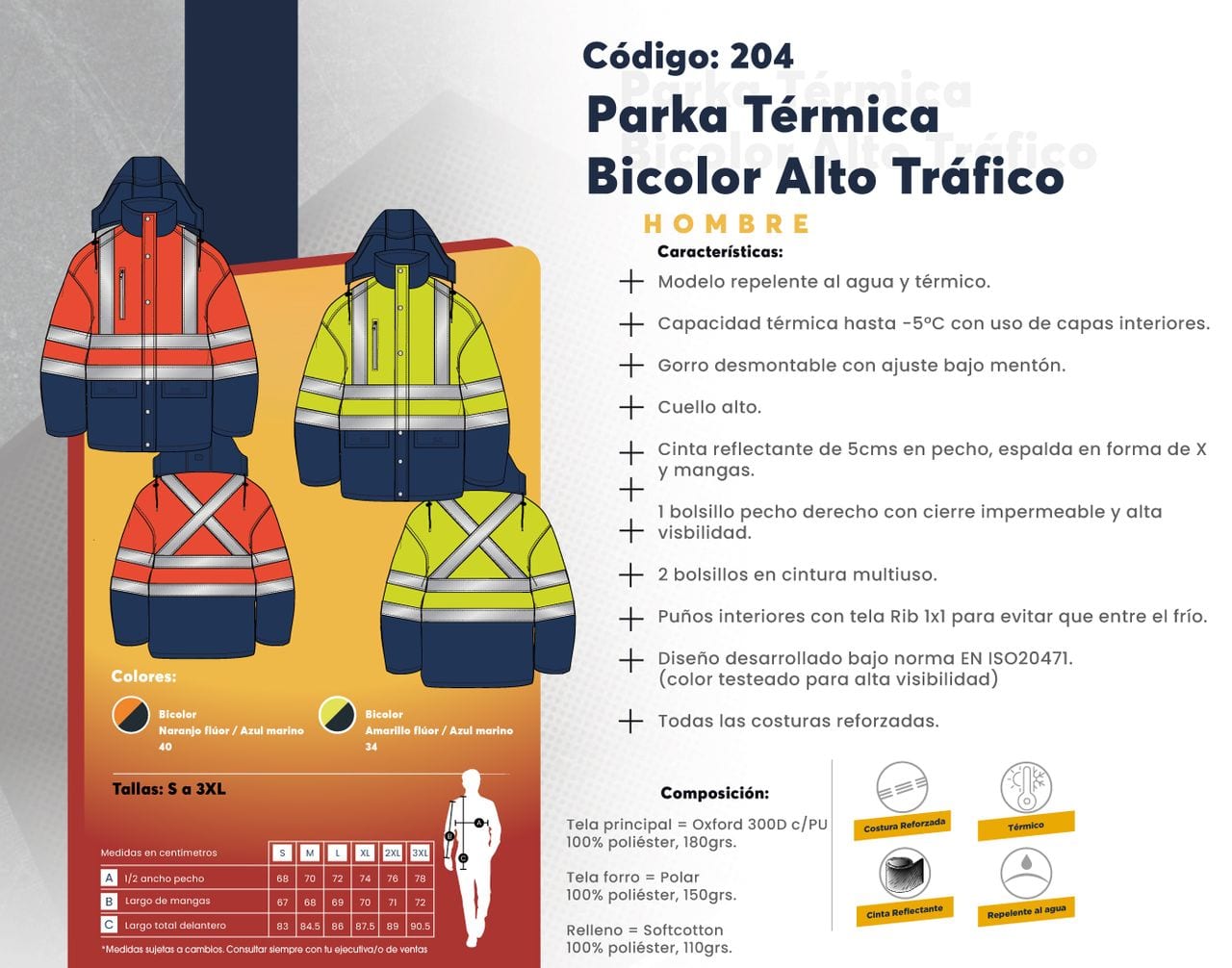 Ficha técnica de Parka Térmica Bicolor Alto Tráfico