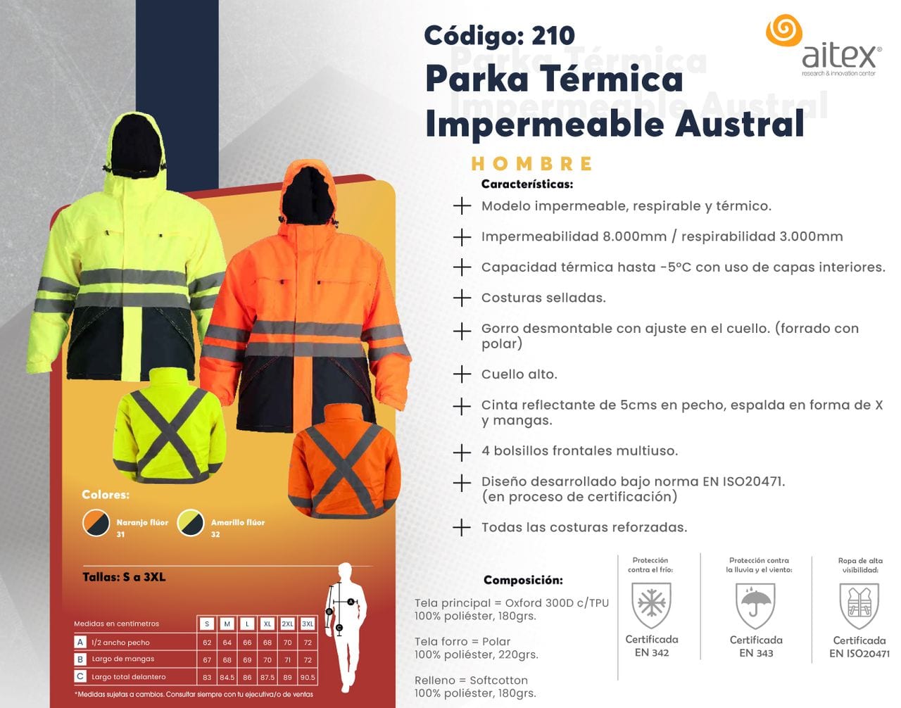 Ficha técnica de Parka Térmica Impermeable Austral